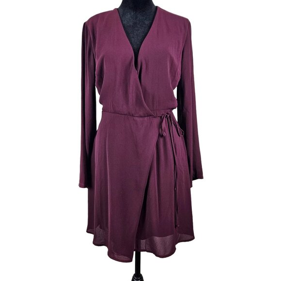 Lush Womens Burgundy Long Sleeve Wrap Dress Size Small Party Casual Lined - Picture 2 of 11